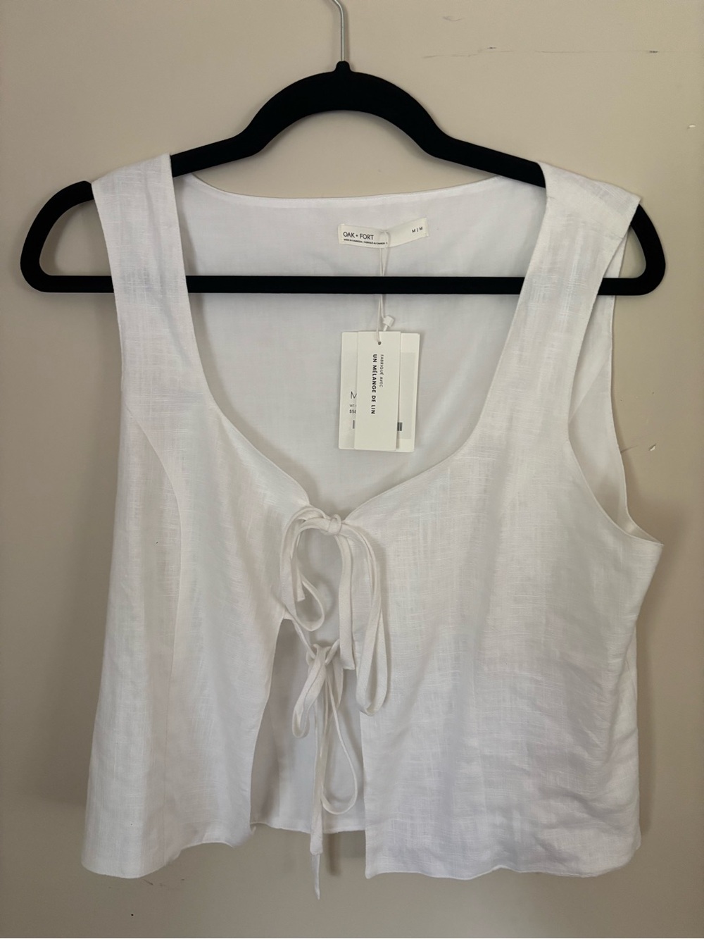Oak + Fort White Linen Tie-Front Tank Top